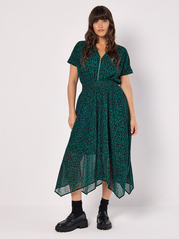 Abstract Squares Chiffon Midi Dress, Green, large