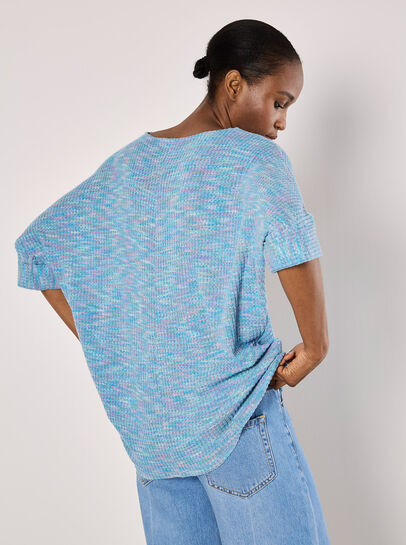 Multi-Coloured Waffle Knit Longline Top