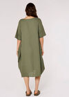Printed Cocoon Midi Dress, Khaki, large