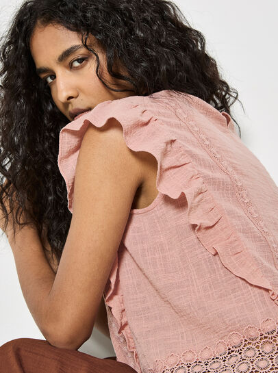 Ruffle Crochet Embroidery Cotton Top