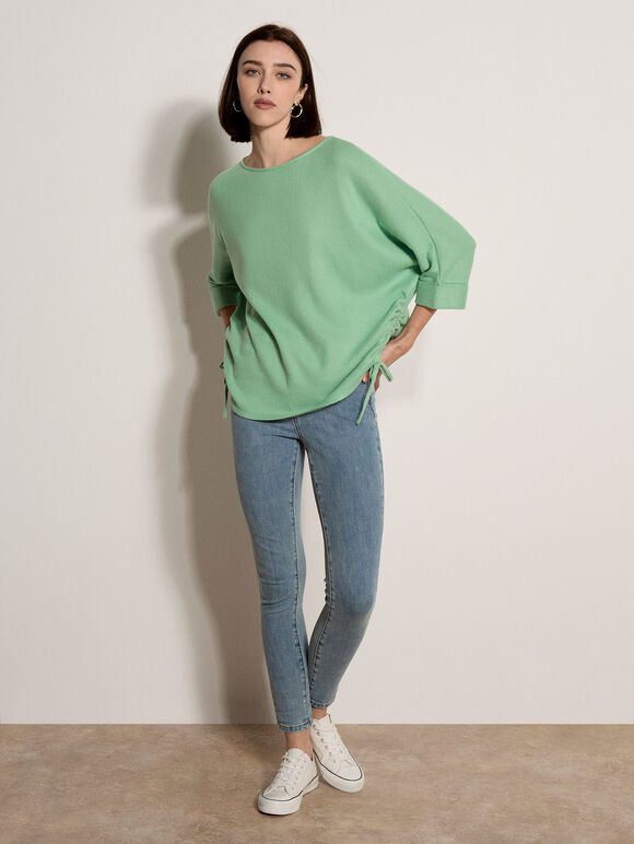 Soft Touch Drawstring Batwing Top, Mint, large