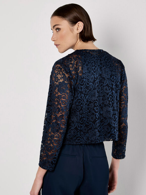 Floral Lace Blazer, Navy, large
