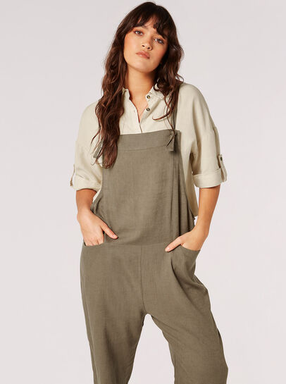 Linen Blend Relaxed Fit Dungarees