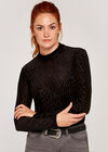 Leopard Devore Mock Neck Top, Black, large