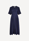 Pleated Shirt Midi Dress, Navy, large