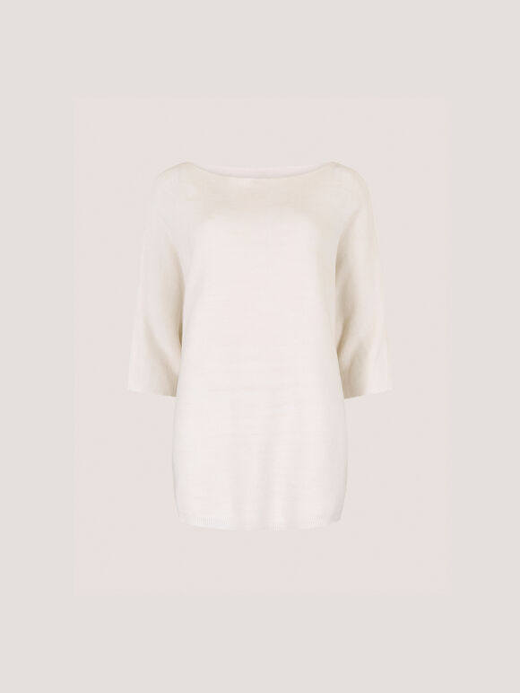 Stretch Knit Batwing Top, White, large