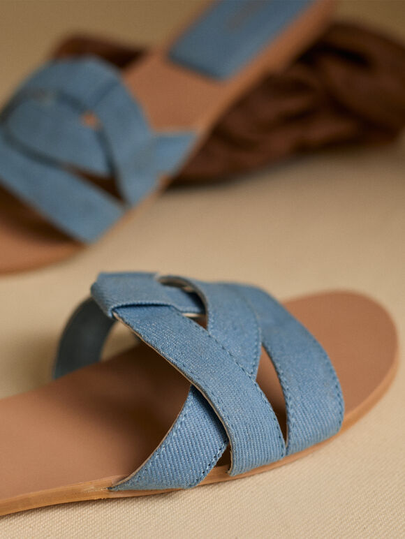 Denim Summer Sandals, Blue, large