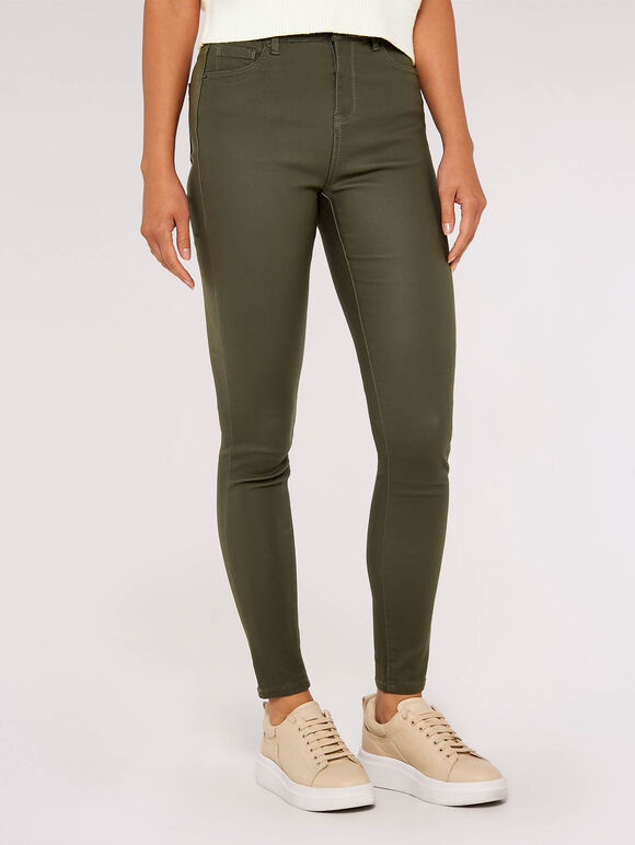 Sienna Coated Skinny Jeans, Khaki, large