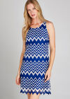 Knitted Zig Zag Shift Dress, Blue, large