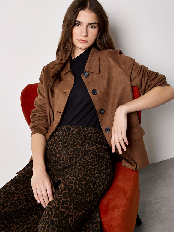 Lightweight Suede Jacket, Brown, large