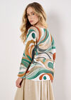 Swirl Print Shimmer Knit Top, Green, large