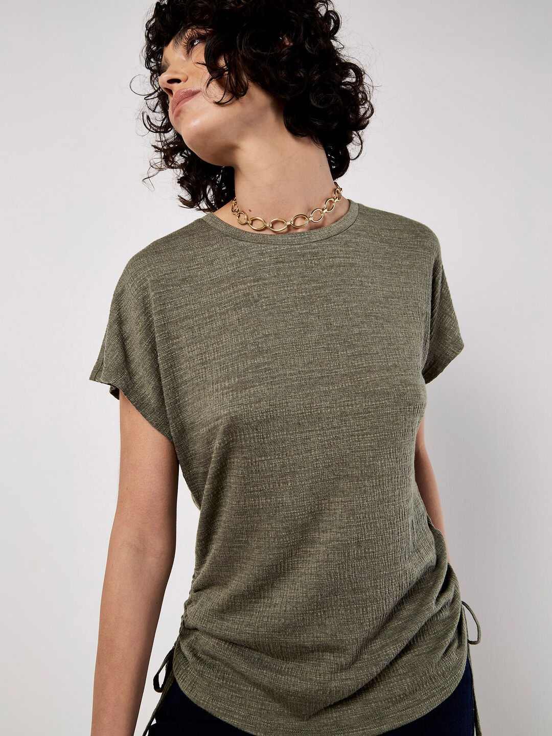 Textured Jersey Side Ruched T - shirt