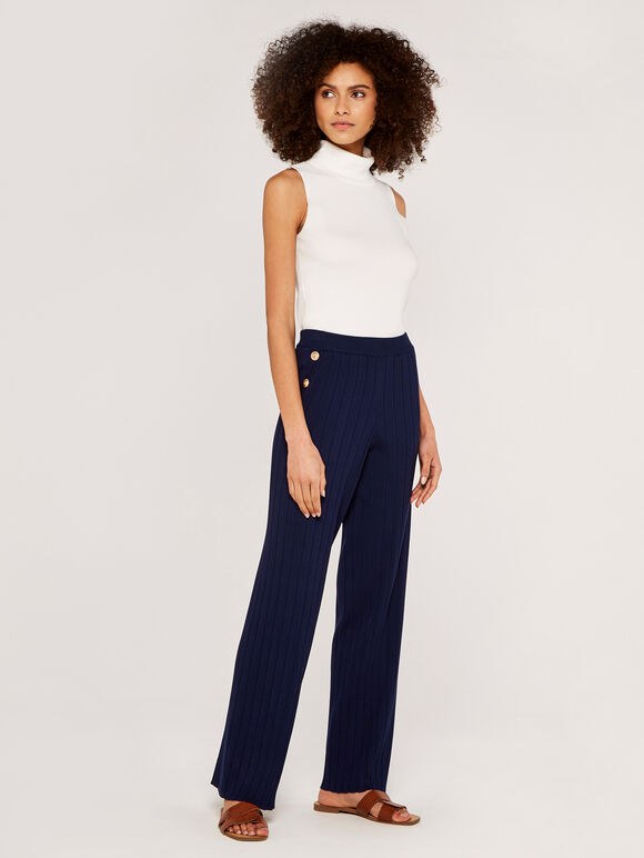 Ribbed Trouser with Gold Buttons, Navy, large