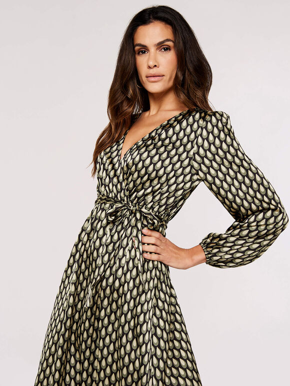 Teardrop Satin Midi Dress, Khaki, large