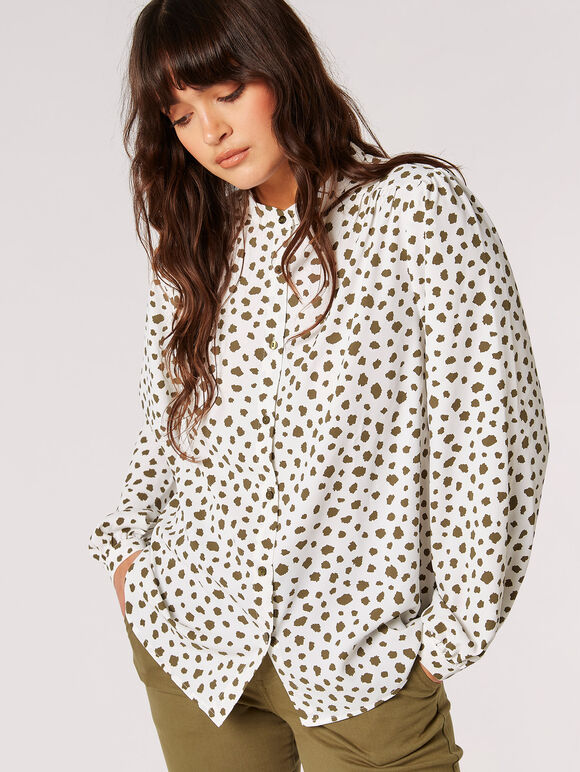 Irregular Spot Oversized Blouse, Khaki, large
