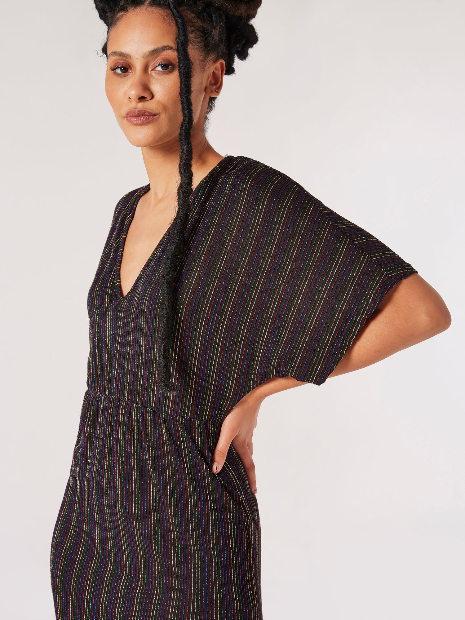 Sparkle Stripe Batwing Mini Dress Apricot Clothing