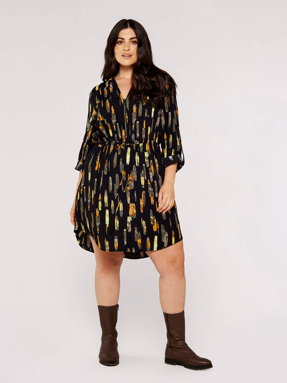 Curve Brushstroke Mini Dress, Black, large