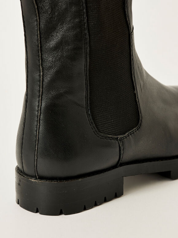 Black Knee High Platform Boots, Black, large