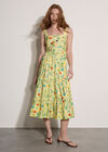 Postcard Print Tiered Midi Dress, Yellow, large