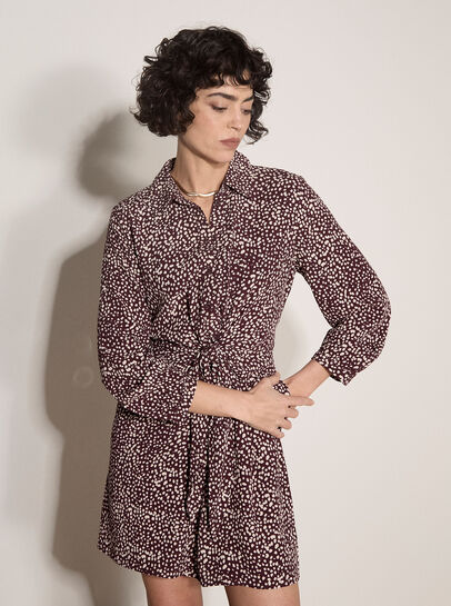 Irregular Spot Crepe Shirt Mini Dress