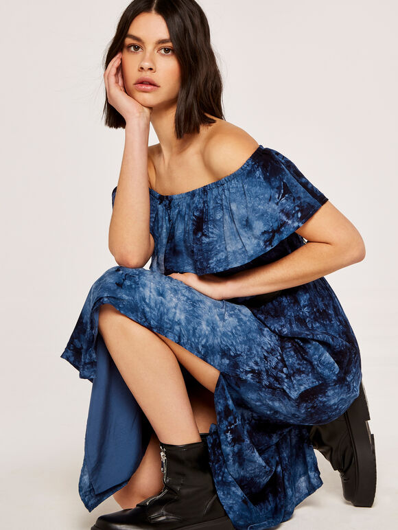 Bardot Tie Dye Maxi Dress, Navy, large