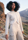 Cable Knit Cropped Wrap Jumper, Stone, large