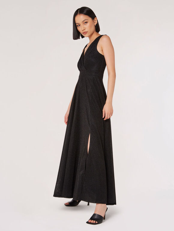 Shimmer Wrap Maxi Dress, Black, large