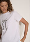 Metallic Bow Print Cotton T-Shirt, Silver, large