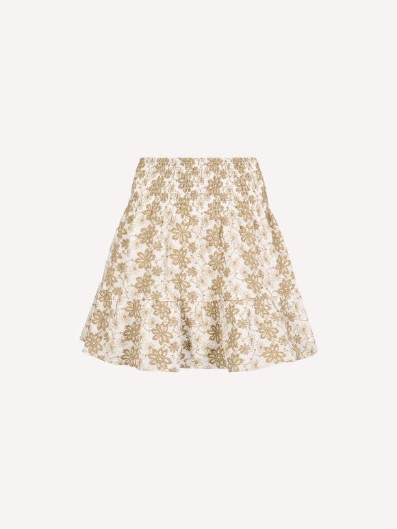 Floral Embroidered Mini Skirt, White, large