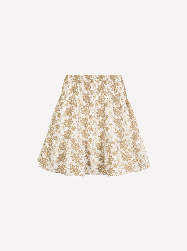 Floral Embroidered Mini Skirt, White, large