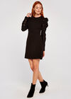 Sheer Puff Sleeve Bodycon Dress, Black, large