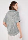 Sequin Embellished Relaxed Shirt, Mint, large