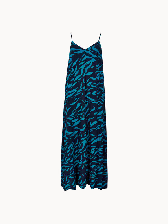 Animal Print Trapeze Cami Maxi Dress, Navy, large