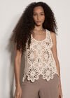 Sequin Crochet Shell Top, Stone, large