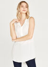Pleat Front V Neck Sleeveless Top, Cream, large
