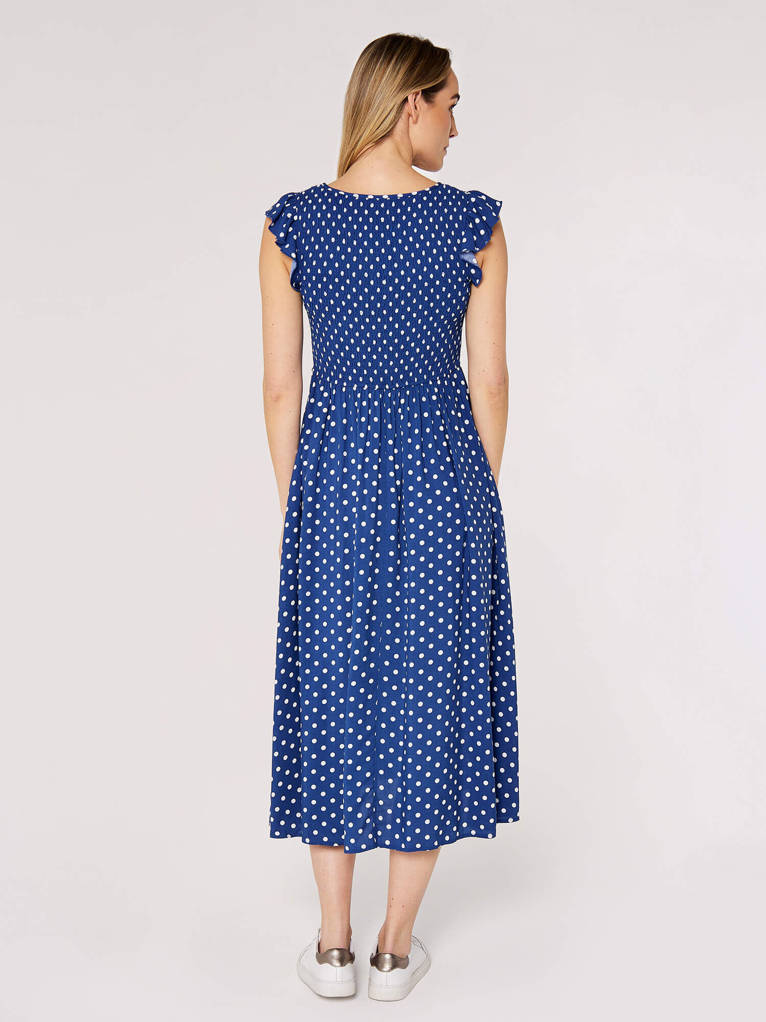 Royal blue and white polka dot dress sales