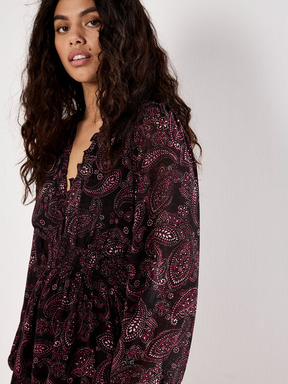 Batik Paisley Mini Dress, Burgundy, large