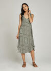 Khaki Dotted Tribal Print Midi Dress, Khaki, large