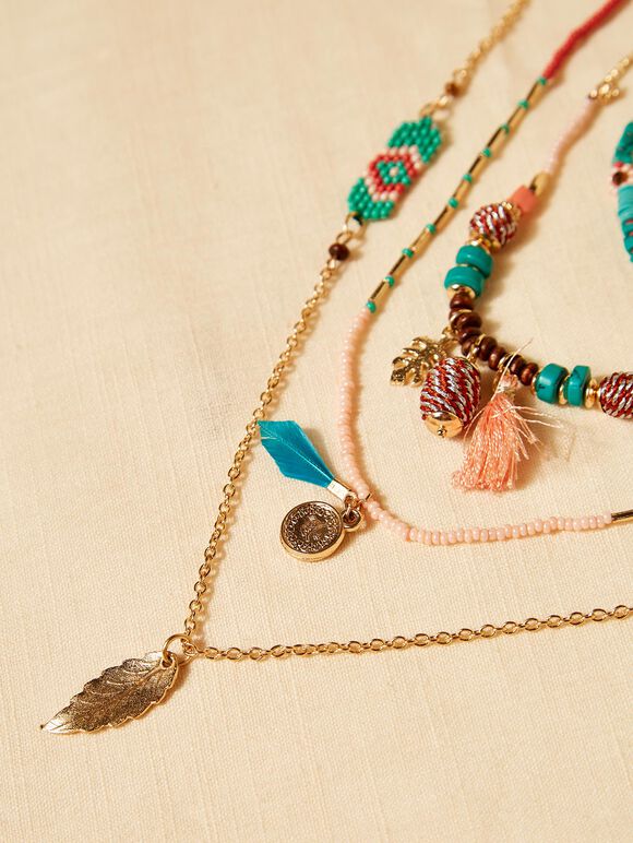 Turq feathered necklace, Assorted, large