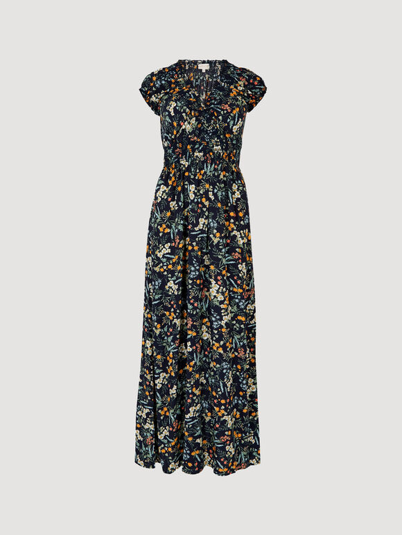 Ditsy Botanical Floral Maxi Dress, Navy, large
