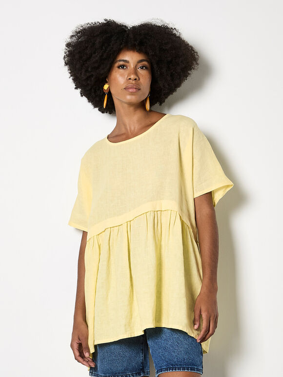 Oversized Pure Linen Tunic, Yellow, large
