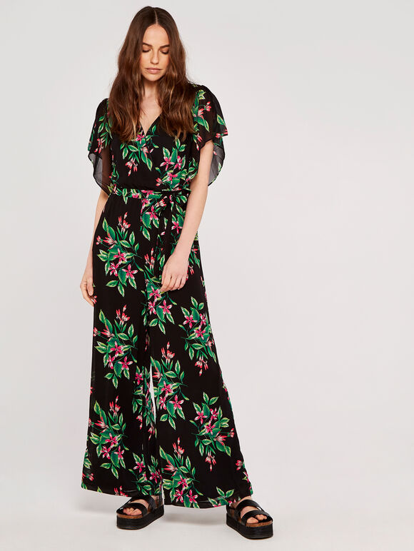 Tropical Floral Jumpsuit, Black, large