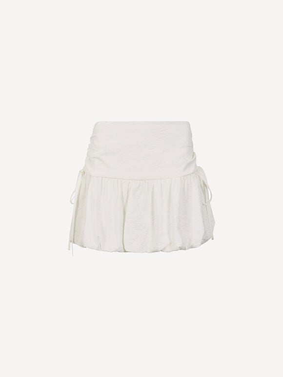 Ruched Bubble Hem Mini Skirt, White, large