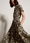 Textured Leaf Shirt Midi Dress, Khaki, large