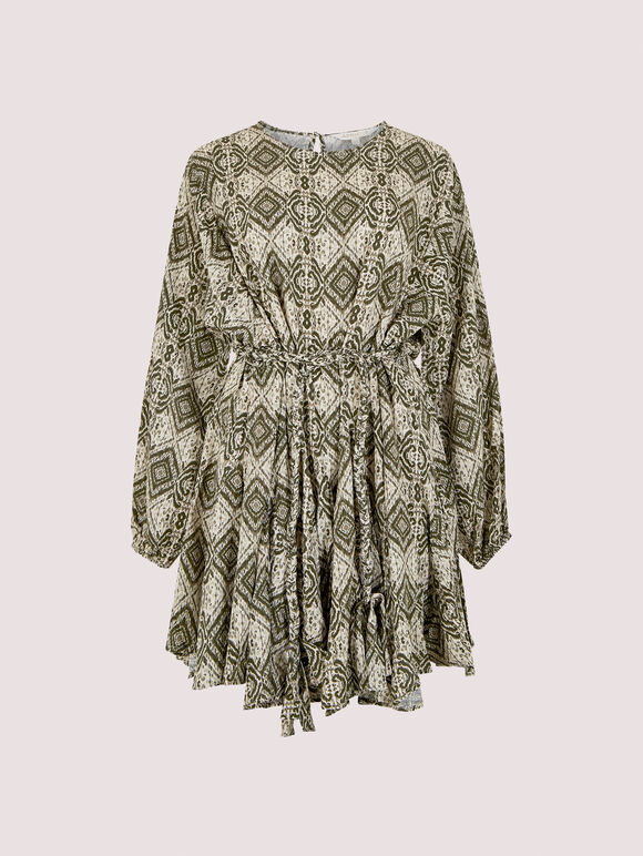 Ikat Mini Dress, Khaki, large