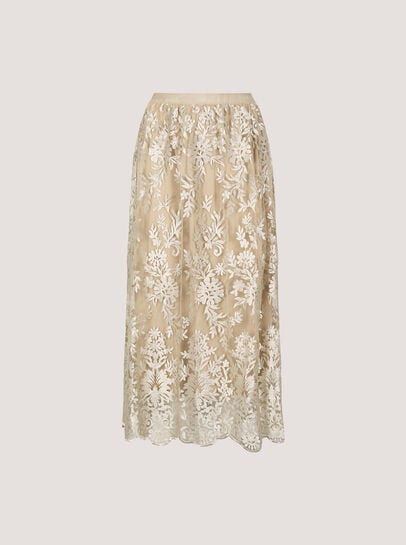 Shimmer Mesh Floral Embroidered Midi Skirt