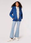 Faux Fur Hood Puffer Jacket, Blue, large
