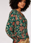 Ornate Floral Print High-Low Top, Green, large