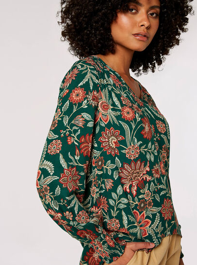 Ornate Floral Print High-Low Top