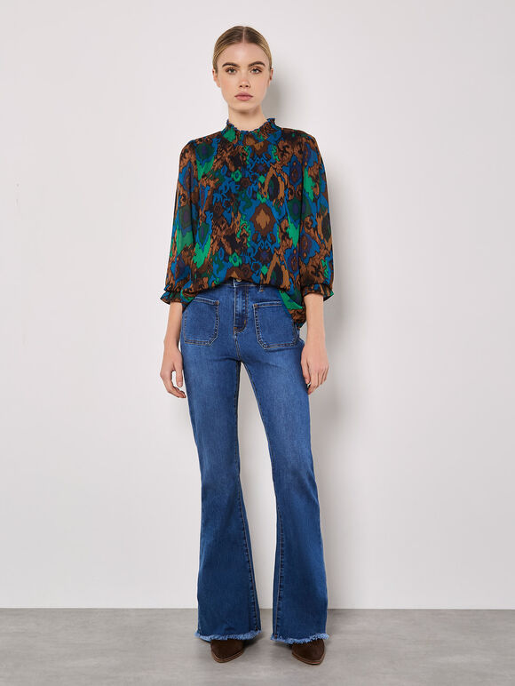 Ikat Print Chiffon Blouse, Teal, large